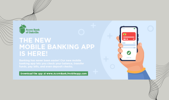 An image of a Tension Envelope custom-printed buck slip featuring a digital ad for a bank. A hand holds a smartphone with a banking app. Text promotes the new mobile banking app and includes a link to download it.